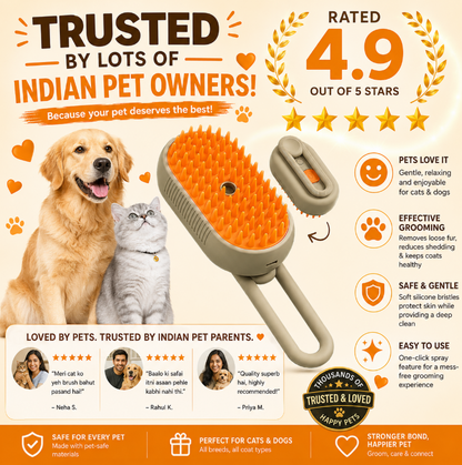 2-in-1 Steam Pet Grooming Brush for Dogs & Cats | Self-Cleaning Silicone Deshedding Comb with Spray Massage