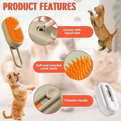 2-in-1 Steam Pet Grooming Brush for Dogs & Cats | Self-Cleaning Silicone Deshedding Comb with Spray Massage