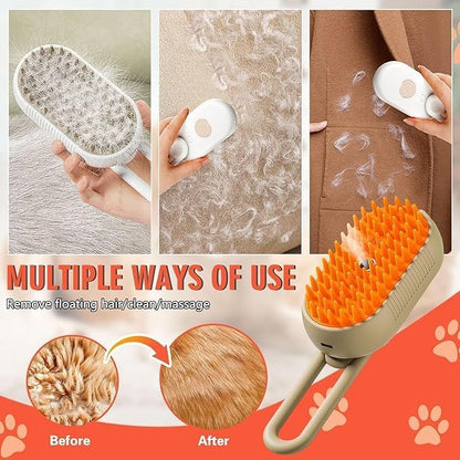 2-in-1 Steam Pet Grooming Brush for Dogs & Cats | Self-Cleaning Silicone Deshedding Comb with Spray Massage